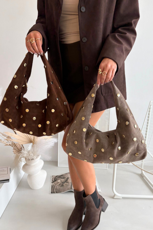 Skórzana van suèdeoIna Handtas Met Decoratie Donkerbeige Oprisse Skórzana van suèdeoIna Handtas Met Decoratie Donkerbeige Oprisse