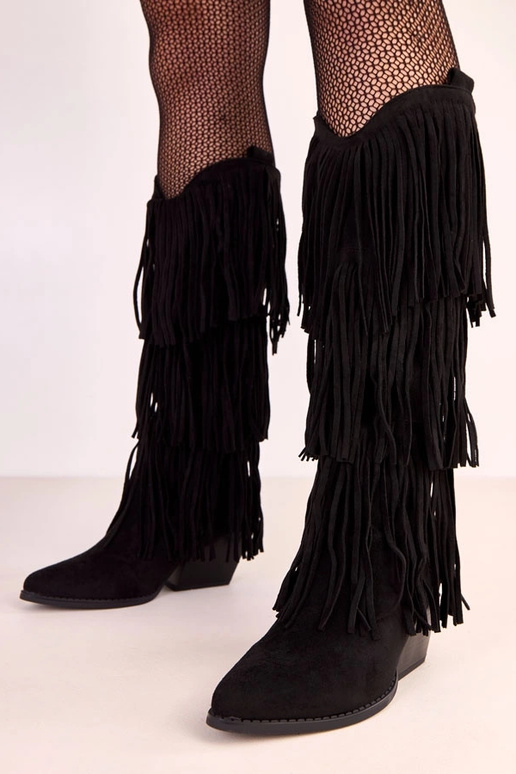 Zwarte cowboylaarzen met franjes Ivia