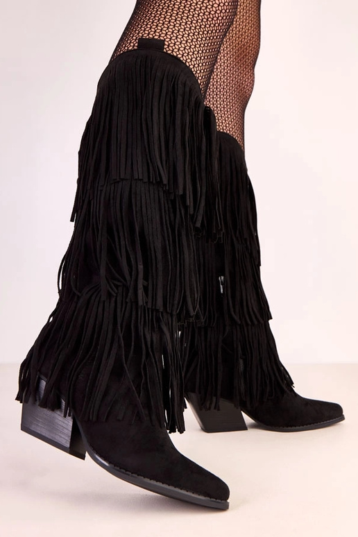 Zwarte cowboylaarzen met franjes Ivia