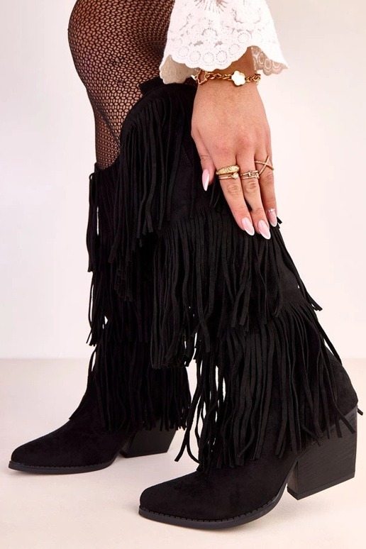 Zwarte cowboylaarzen met franjes Ivia