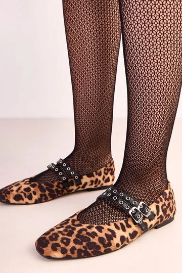 Leopardprint ballerina's met vierkante neus en gespen Alfira