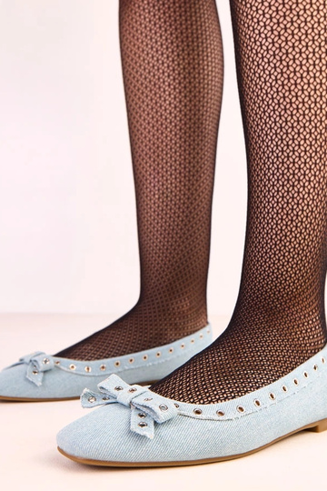 Jeans ballerina's met decoratieve gaatjes en strik Baisa