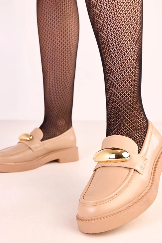 Zandkleurige mocassins met gouden...