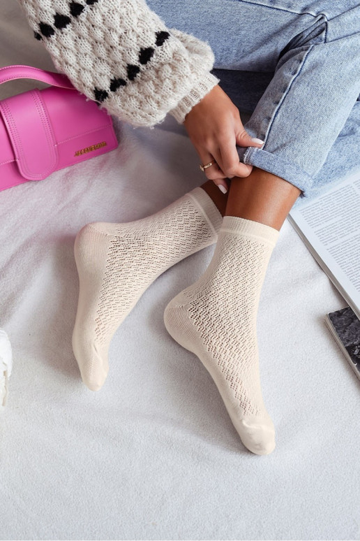 Sokken Dames met elementen van opengeInerkt ivoor Sokken Dames met elementen van opengeInerkt ivoor