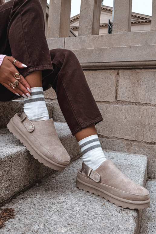 Dames warme pantoffels met bont aan de binnenkant en platform zandkleur Azida