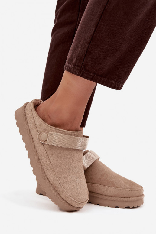 Dames warme pantoffels met bont aan de binnenkant en platform zandkleur Azida