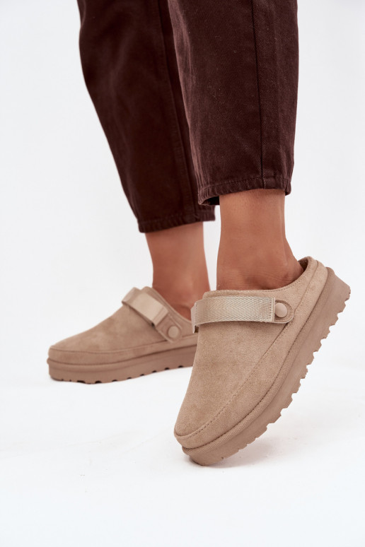 Dames warme pantoffels met bont aan de binnenkant en platform zandkleur Azida