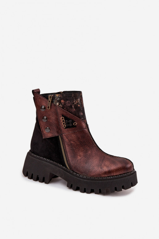 Leer opInarmen Laarzen met platform En platte hakken Het heeftciejka 06140-02 bruine kleur Leer opInarmen Laarzen met platform En platte hakken Het heeftciejka 06140-02 bruine kleur