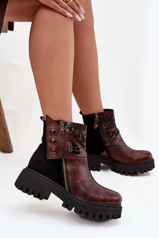 Leer opInarmen Laarzen met platform En platte hakken Het heeftciejka 06140-02 bruine kleur Leer opInarmen Laarzen met platform En platte hakken Het heeftciejka 06140-02 bruine kleur