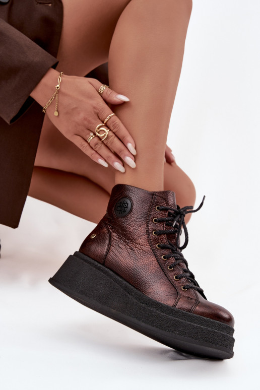 Leer Laarzen met platform Het heeftciejka 06309-32 metallic kleuren Brąz Leer Laarzen met platform Het heeftciejka 06309-32 metallic kleuren Brąz