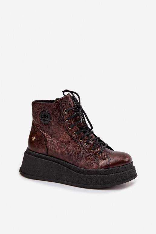 Leer Laarzen met platform Het heeftciejka 06309-32 metallic kleuren Brąz Leer Laarzen met platform Het heeftciejka 06309-32 metallic kleuren Brąz