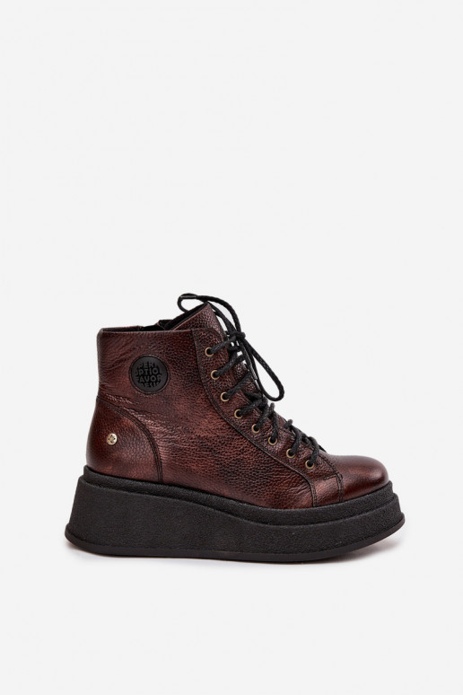 Leer Laarzen met platform Het heeftciejka 06309-32 metallic kleuren Brąz Leer Laarzen met platform Het heeftciejka 06309-32 metallic kleuren Brąz