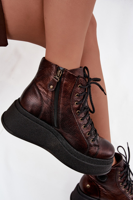 Leer Laarzen met platform Het heeftciejka 06309-32 metallic kleuren Brąz Leer Laarzen met platform Het heeftciejka 06309-32 metallic kleuren Brąz