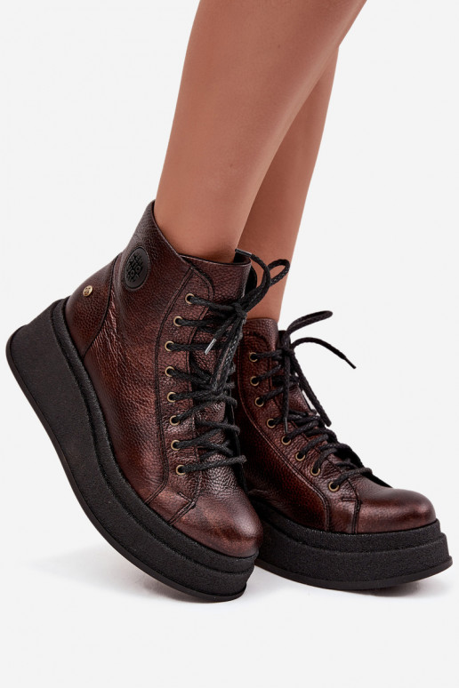 Leer Laarzen met platform Het heeftciejka 06309-32 metallic kleuren Brąz