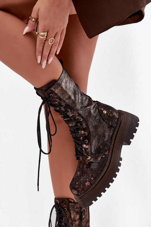 Dameslaarzen hoge rijlaarzen Het heeftciejka 06203-32 bruin-gouden kleur