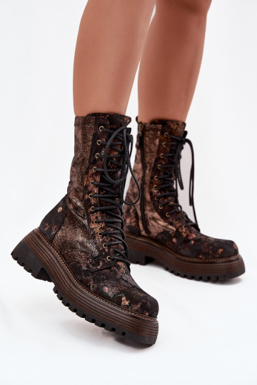 Dameslaarzen hoge rijlaarzen Het heeftciejka 06203-32 bruin-gouden kleur 2