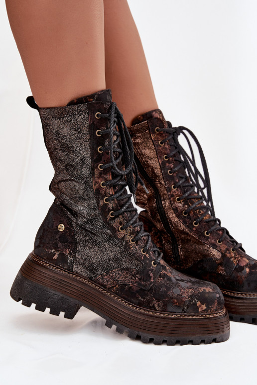 Dameslaarzen hoge rijlaarzen Het heeftciejka 06203-32 bruin-gouden kleur