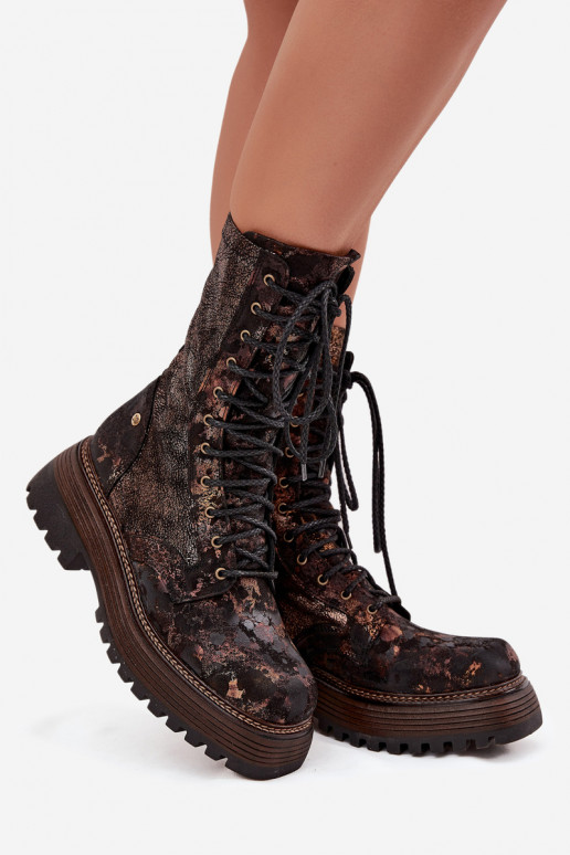 Dameslaarzen hoge rijlaarzen Het heeftciejka 06203-32 bruin-gouden kleur