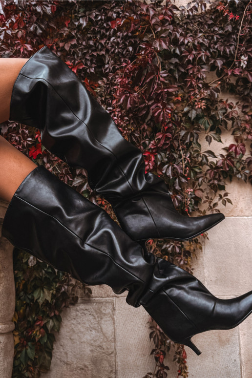 Dames instap knielaarzen met dunne hakken zwart Ysolienne Dames instap knielaarzen met dunne hakken zwart Ysolienne