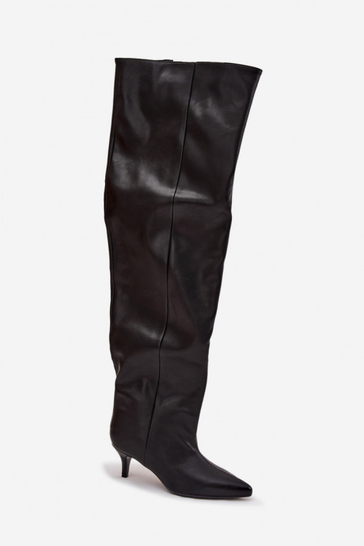 Dames instap knielaarzen met dunne hakken zwart Ysolienne Dames instap knielaarzen met dunne hakken zwart Ysolienne