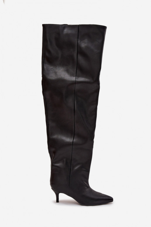 Dames instap knielaarzen met dunne hakken zwart Ysolienne Dames instap knielaarzen met dunne hakken zwart Ysolienne