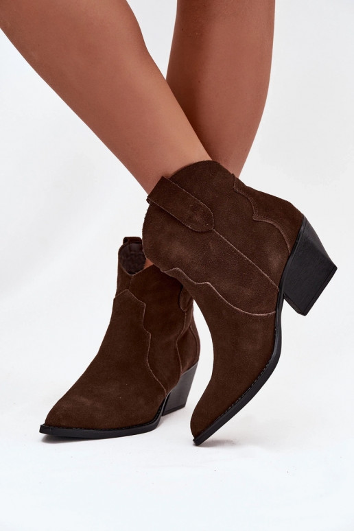 Instap cowboystijl dames enkellaarsjes van natuurlijk suede Beretta chocolade