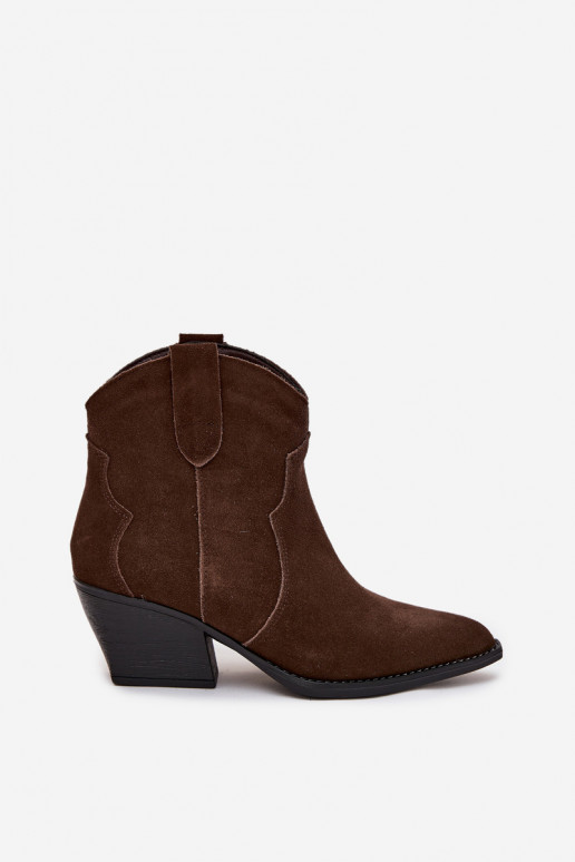 Instap cowboystijl dames enkellaarsjes van natuurlijk suede Beretta chocolade