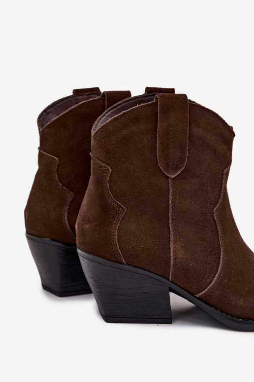 Instap cowboystijl dames enkellaarsjes van natuurlijk suede Beretta chocolade