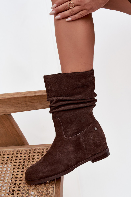 Leer Suede schoenen Dames Met ruches opInarmen Het heeftciejka K7211-02 CzekoladoIne Leer Suede schoenen Dames Met ruches opInarmen Het heeftciejka K7211-02 CzekoladoIne