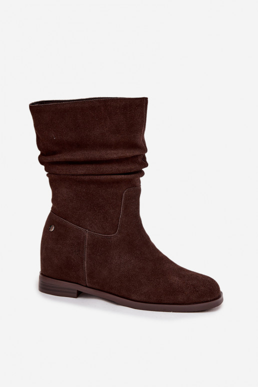 Leer Suede schoenen Dames Met ruches opInarmen Het heeftciejka K7211-02 CzekoladoIne Leer Suede schoenen Dames Met ruches opInarmen Het heeftciejka K7211-02 CzekoladoIne