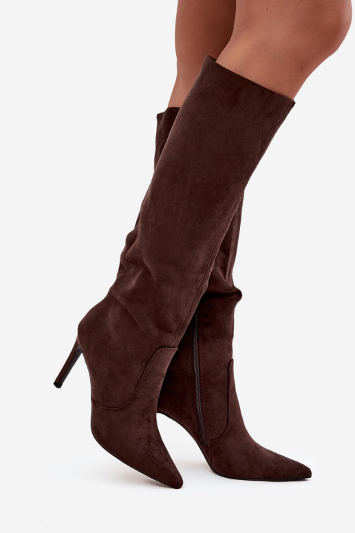 opInarmen dameslaarzen met dunne hakkenvan eco-suèdeu CzekoladoIne Rosavine