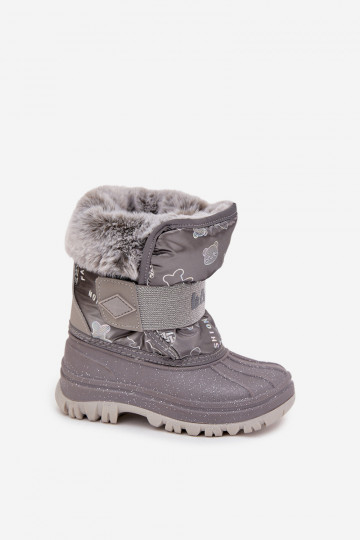Kinderen Lee Cooper LCJ-25-10-3788 grijze sneeuwschoenen met bont en klittenbandsluiting