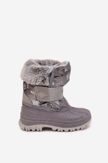Kinderen Lee Cooper LCJ-25-10-3788 grijze sneeuwschoenen met bont en klittenbandsluiting 2