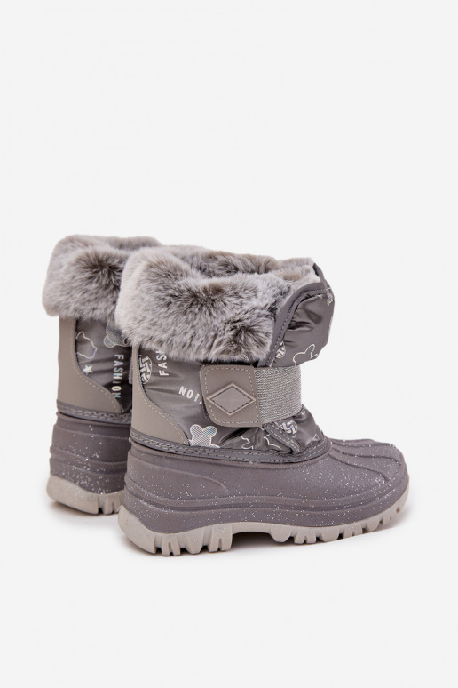 SnoInboots voor kinderen met bont met zelfklevende bevestigingsmiddelen Lee Cooper LCJ-25-10-3788 grijs