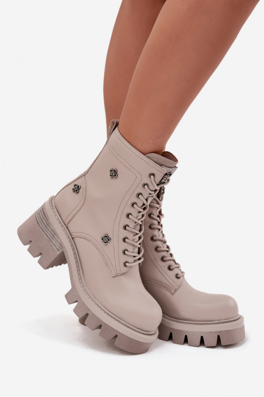 Leer Enkellaarsjes voor Inerknemers Dames Op KlokPrzypinkami Artiker 57C0181 beige