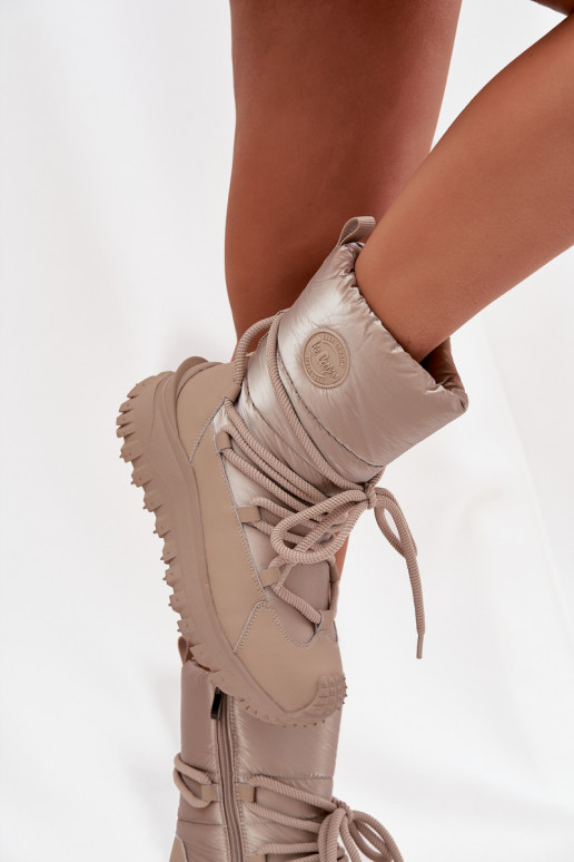 Leer SneeuIn laarzen met platform Lee Cooper LCJ-25-12-3663 beige-gouden kleur