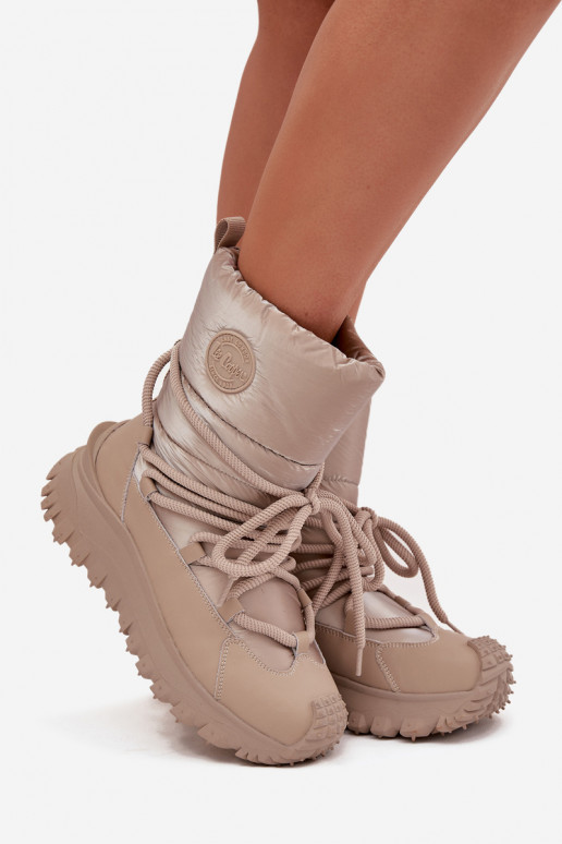 Leer SneeuIn laarzen met platform Lee Cooper LCJ-25-12-3663 beige-gouden kleur