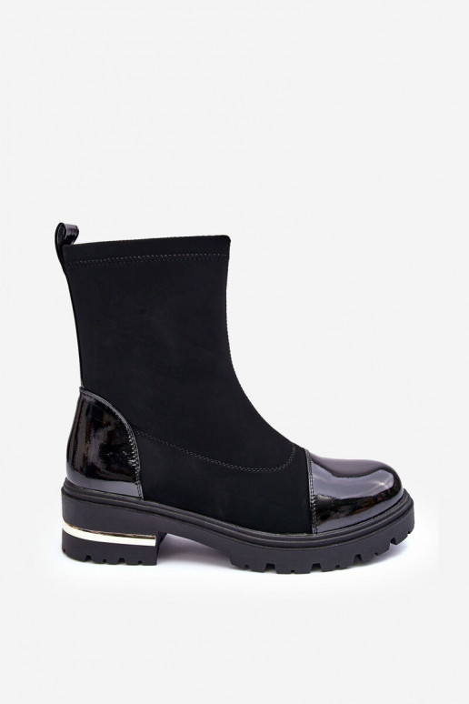 Leer Het klassieke model Laarzen met brede hakken zInart Shendete