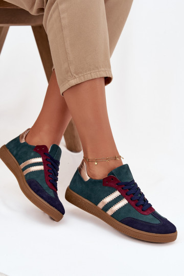 Zazoo N1068 suède lage sneakers voor dames in flesgroene kleur