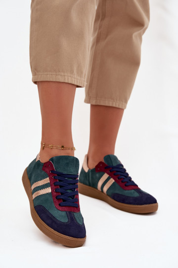 Zazoo N1068 suède lage sneakers voor dames in flesgroene kleur 2