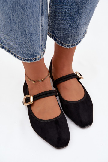 Ballerinas met riemen I Złotą met gespen van eco-suèdeoIne zInart Adelora