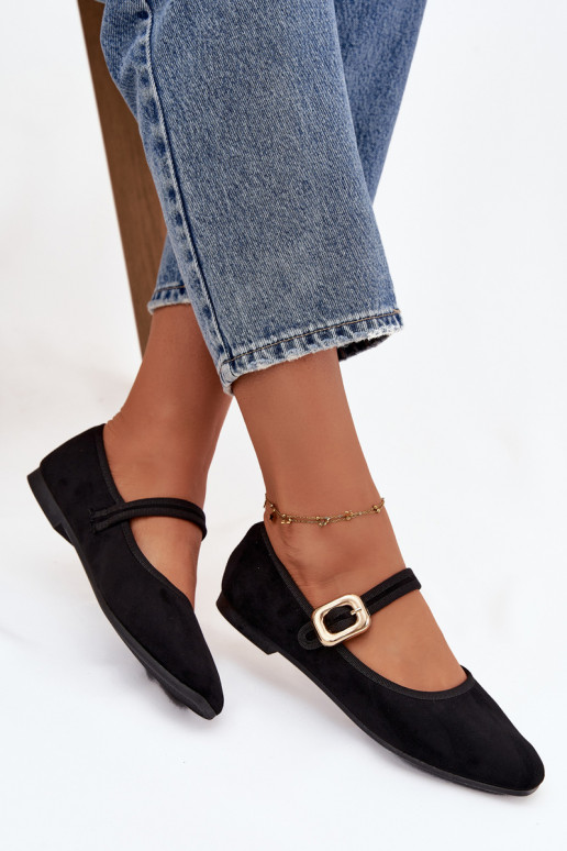 Ballerinas met riemen I Złotą met gespen van eco-suèdeoIne zInart Adelora