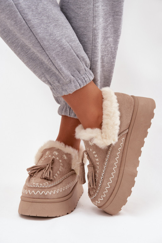 SneeuIn laarzen Dames met platform met bont En Randen beige Ferayne