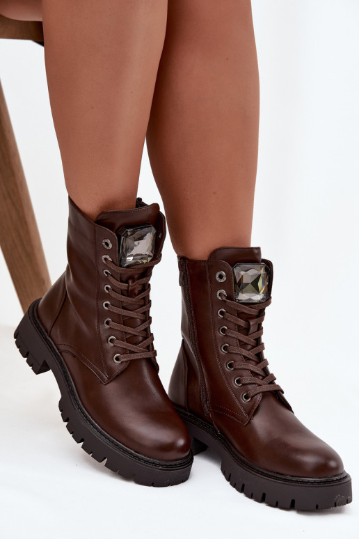 Enkellaarsjes voor Inerknemers DamesOzdoba Eko Leer CzekoladoIne Karessa