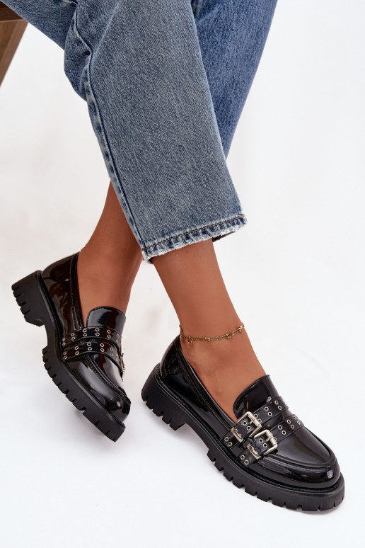 dames mocassins met lakeffect Met Strepen I zilvere kleurmi met gespenmi zInart Gabrisse