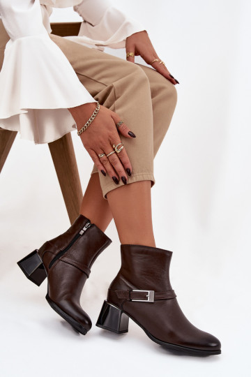 Leer Dameslaarzen met hakken met gespen Zazoo 60562 CzekoladoIne
