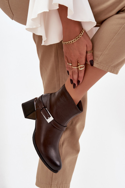 Leer Dameslaarzen met hakken met gespen Zazoo 60562 CzekoladoIne