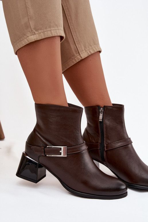 Leer Dameslaarzen met hakken met gespen Zazoo 60562 CzekoladoIne