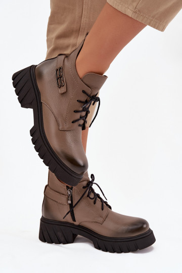 Dames enkellaarsjes met lage schacht, warm, in zandkleur "Zazoo 60483"