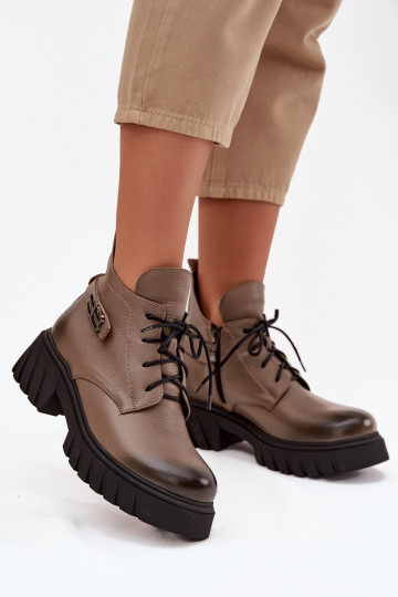 Dames enkellaarsjes met lage schacht, warm, in zandkleur "Zazoo 60483" 2